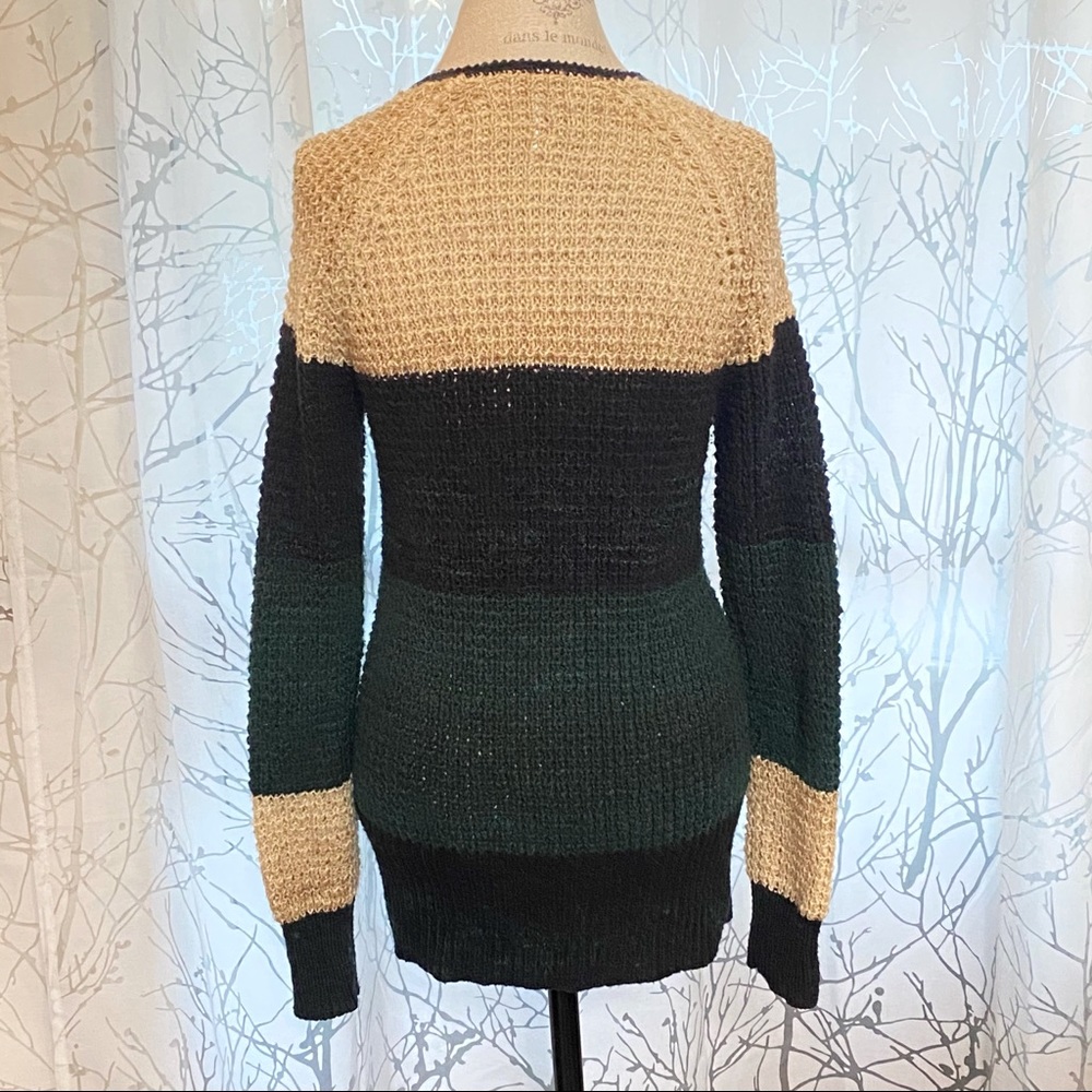 Free People rugby black green tan colorblock V-neck button up cardigan sweater - Picture 7 of 10